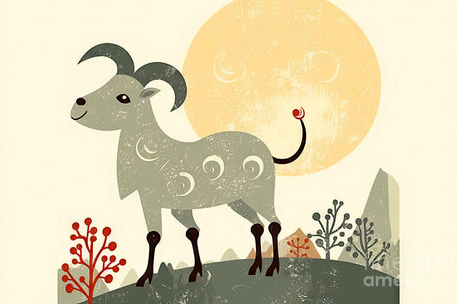Goat Painting - Retro Cartoon Goat, by N Akkash