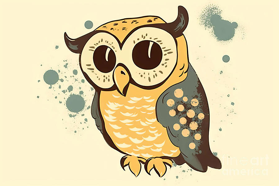 Owl Painting - Retro Cartoon Owl by N Akkash