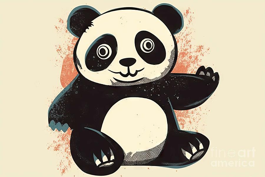 Bear Painting - Retro Cartoon Panda by N Akkash