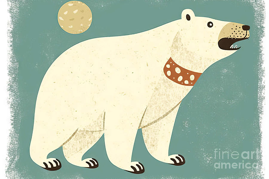 Christmas Painting - Retro Cartoon Polar Bear by N Akkash