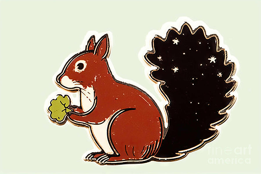 Squirrel Painting - Retro Cartoon Red Squirel by N Akkash