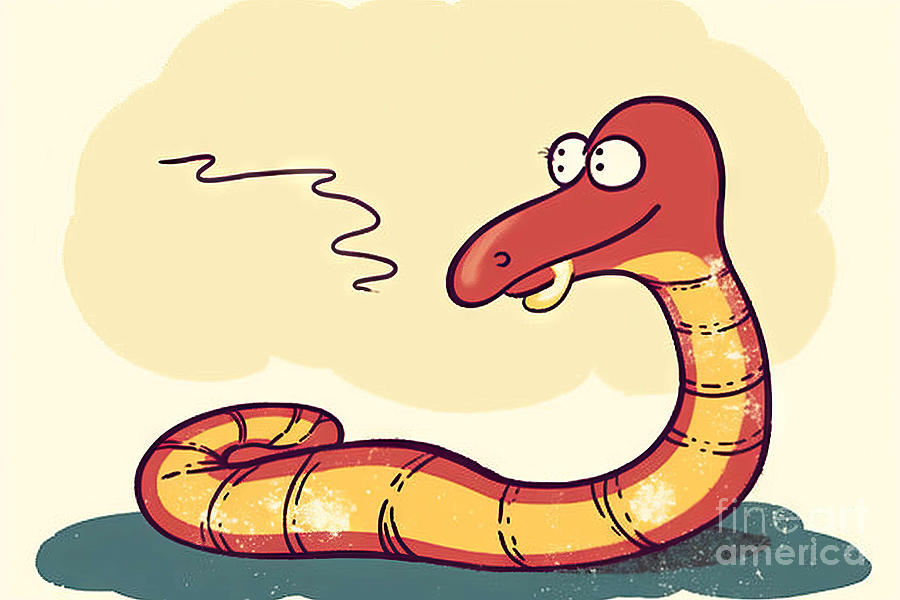 Snake Painting - Retro Cartoon Snake With Thought Bubble by N Akkash