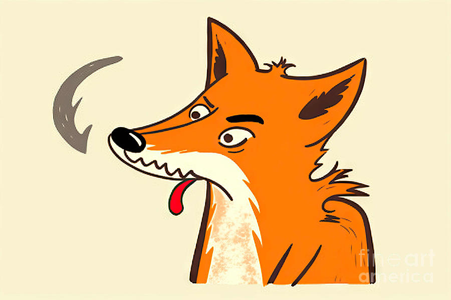 Fox Painting - Retro Cartoon Worried Fox by N Akkash