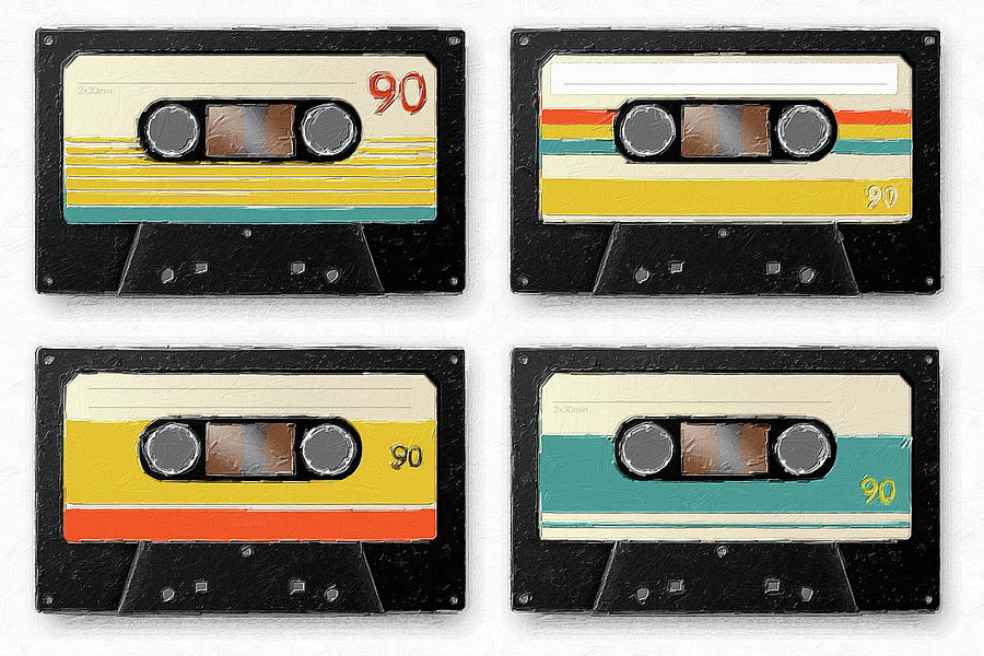 Retro Cassettes Audio Tapes Vintage Retro Music Record Painting 1980s Painting by Tony Rubino