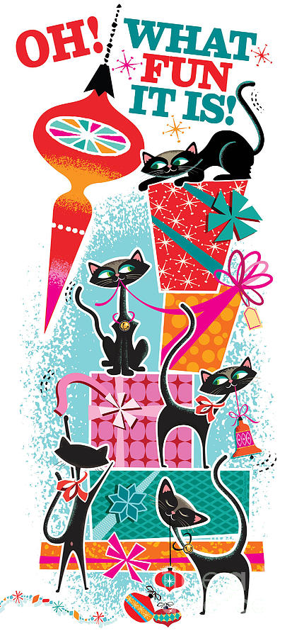 Retro Christmas Cats Digital Art by Diane Dempsey