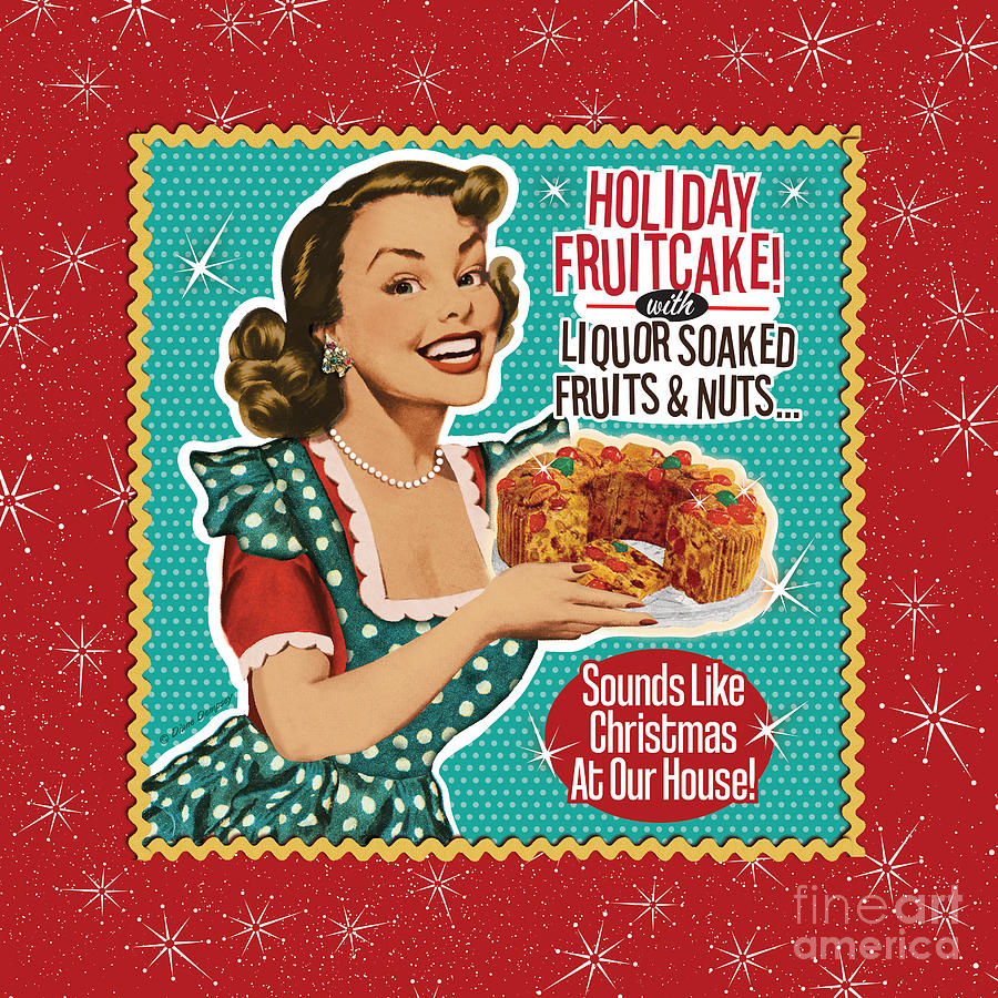Retro Christmas Funny as a Fruitcake  Digital Art by Diane Dempsey