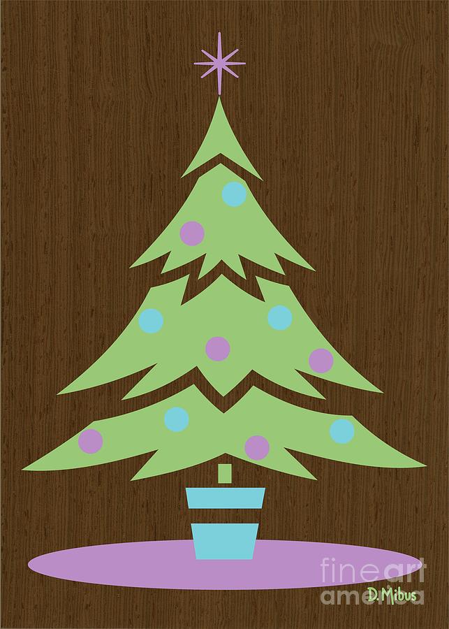 Retro Christmas Tree in Blue, Purple and Green Digital Art by Donna Mibus