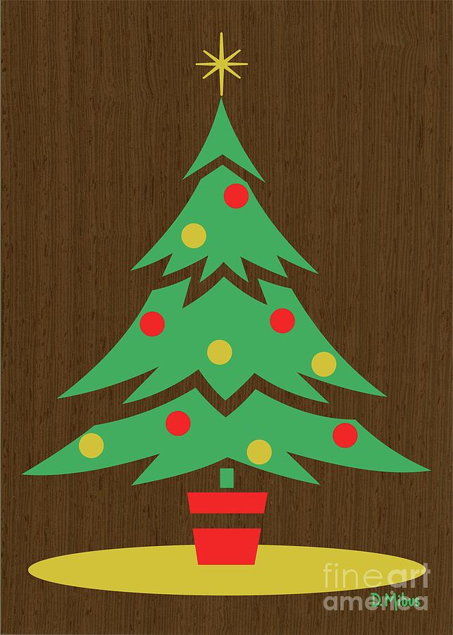 Retro Christmas Tree in Red, Green and Gold Digital Art by Donna Mibus