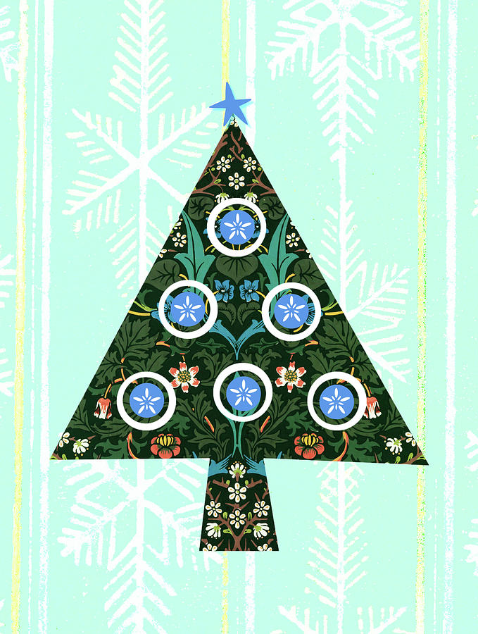 Retro Christmas Tree N Vintage Branch Background Digital Art