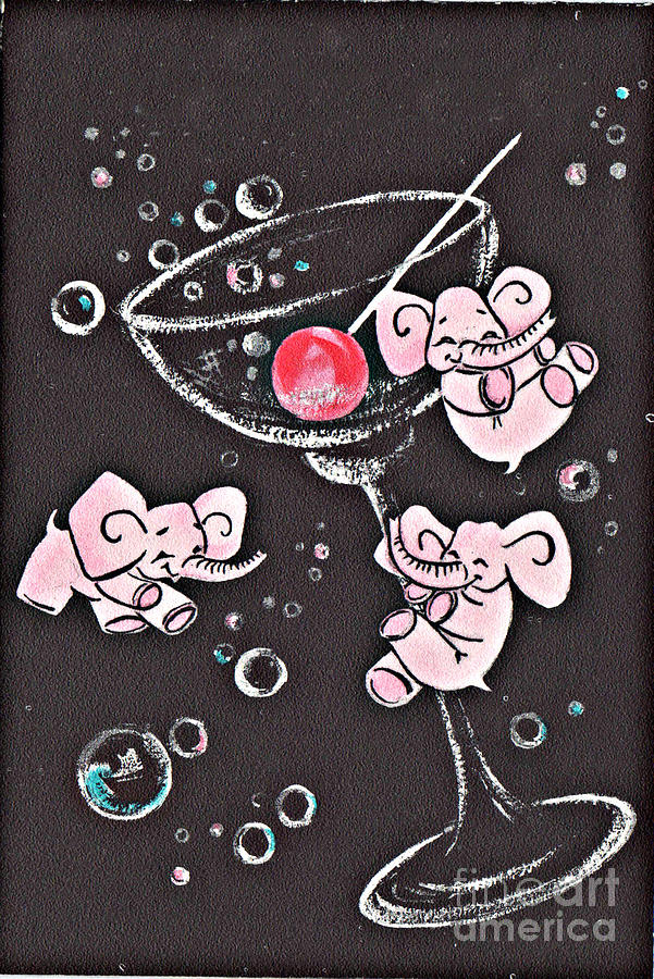 Retro Cocktails Pink Elephants  Mixed Media by Sally Edelstein