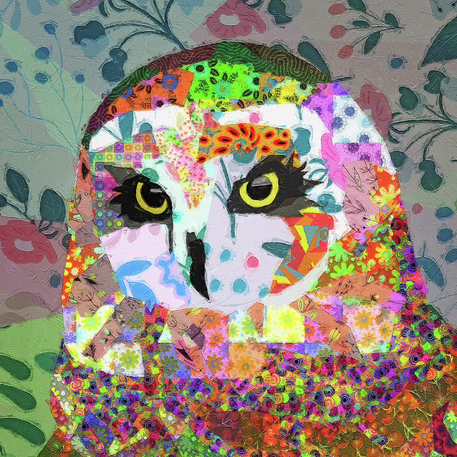 Retro Colored Owl Portrait Mixed Media by Dan Sproul