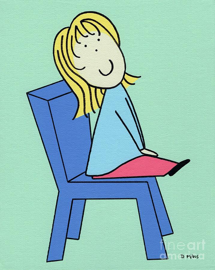 Retro Doll Sitting in Blue Chair 2 Painting by Donna Mibus