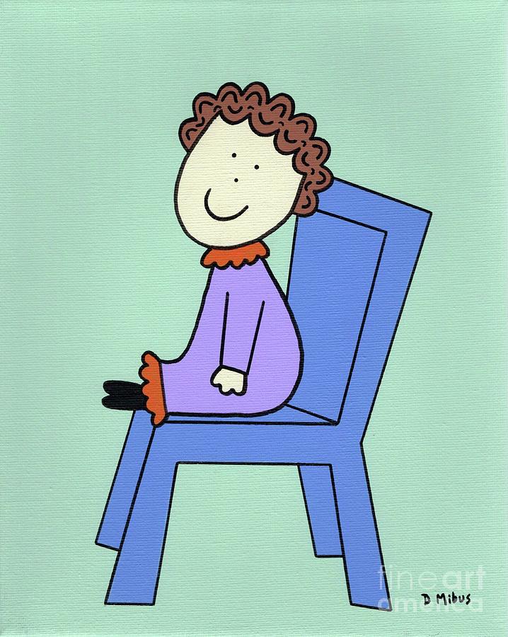Retro Doll Sitting on Blue Chair Painting by Donna Mibus