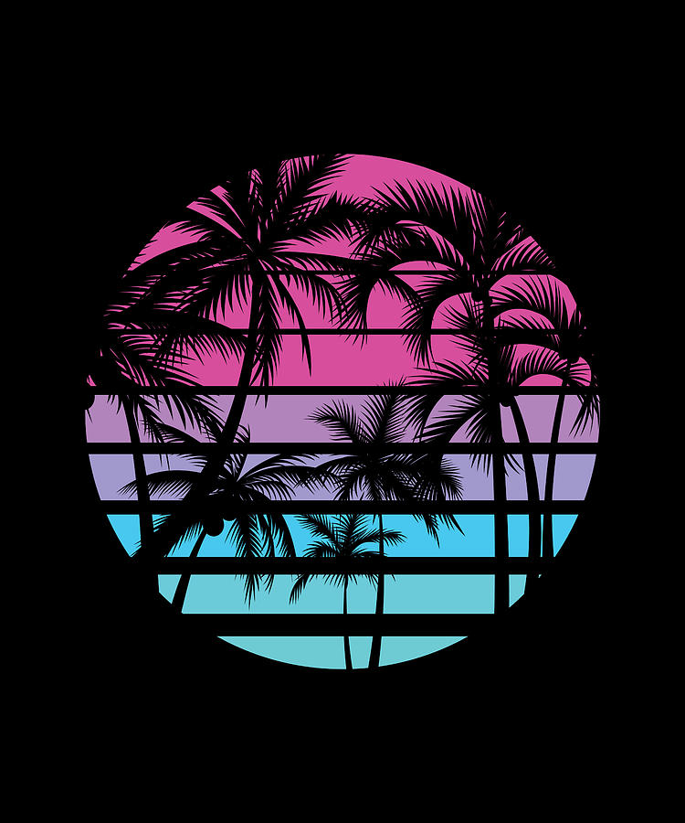 Retro Eighties 80s-90s Beach Palm Trees Digital Art by Anh Phan - Pixels