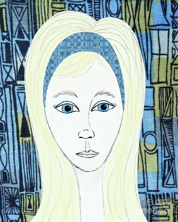 Retro Face in Blue Mixed Media by Donna Mibus