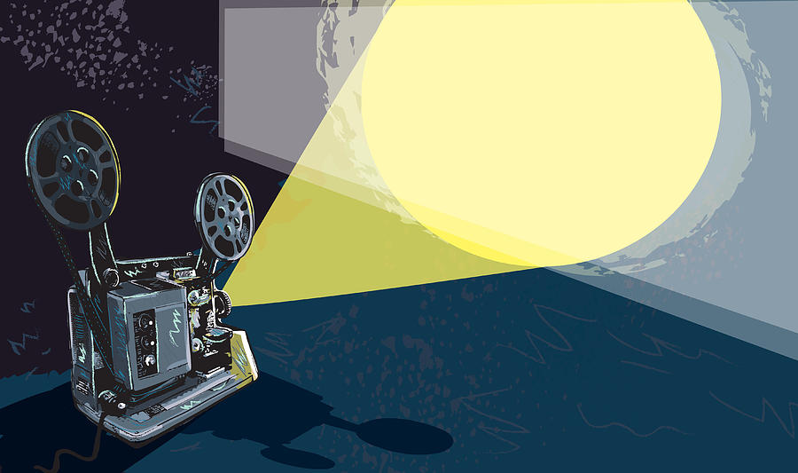 Retro film projector and light Drawing by JDawnInk