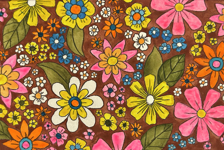 Retro Flowers Painting by Jean Haynes