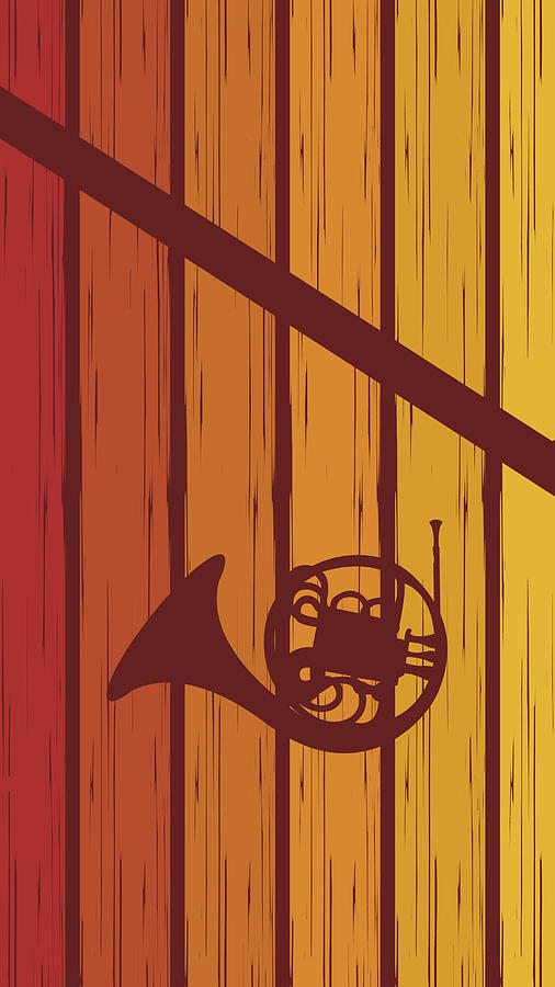 Retro French Horn Marching Band Vintage Brass Horn Digital Art by