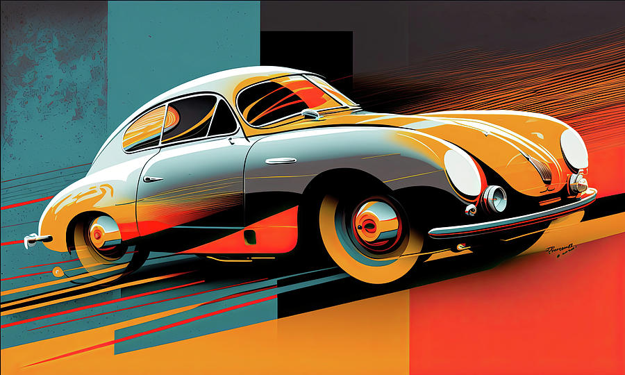 Retro Futurism Porsche 356 Futuristic Art Vintage Retro Digital Art by ...