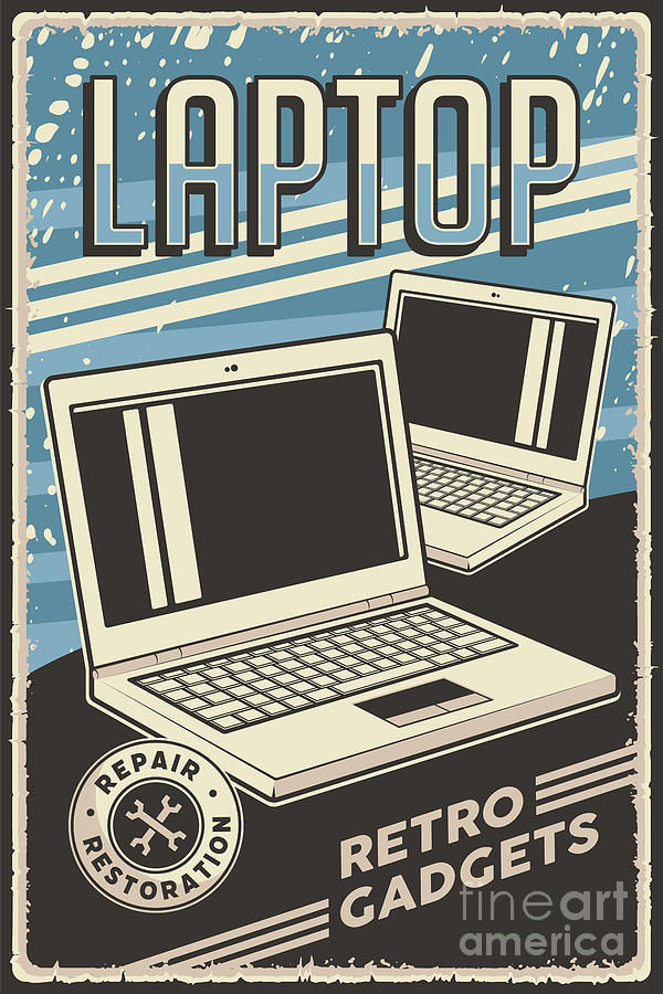 Retro Gadgets Laptop Poster Vintage Technology Digital Art by Amusing DesignCo