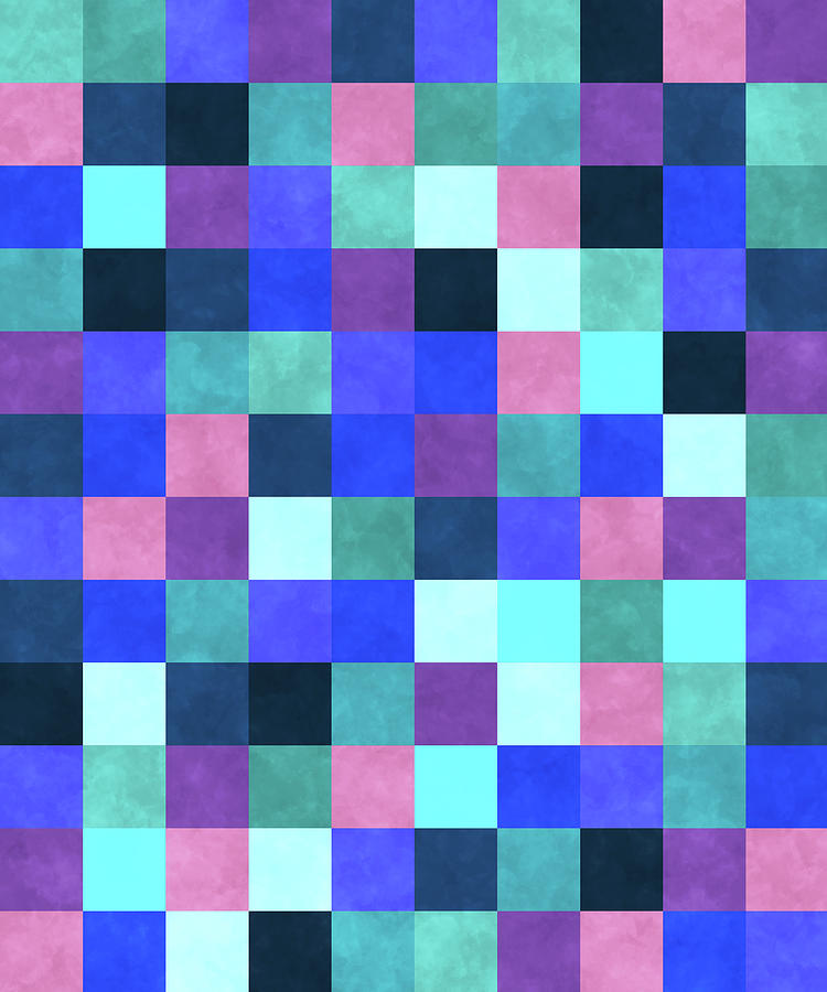 Retro Geometric Mosaic Pattern - Blue, Violet, Indigo, Pink Digital Art