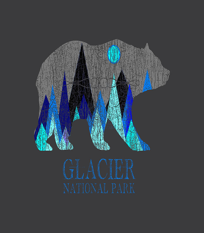 Retro Glacier Grizzly Bear Glacier National Park Digital Art by Traola ...