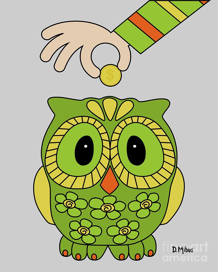 Retro Green Owl Piggy Bank Digital Art by Donna Mibus
