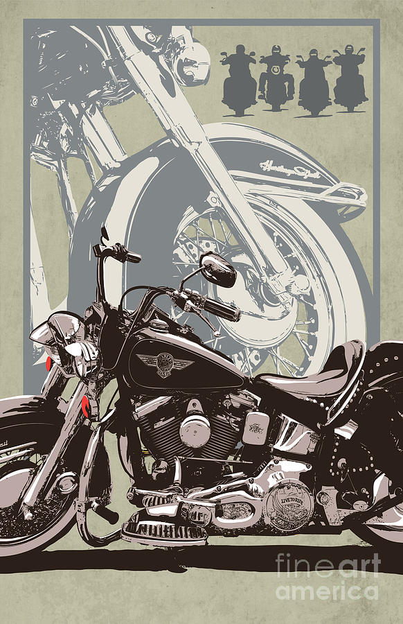 Motorcycle Painting - Retro Harley Poster by Sassan Filsoof