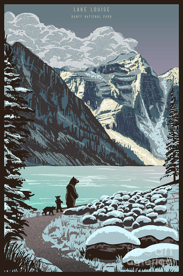 Retro Lake Louise Poster Art Digital Art by Sassan Filsoof