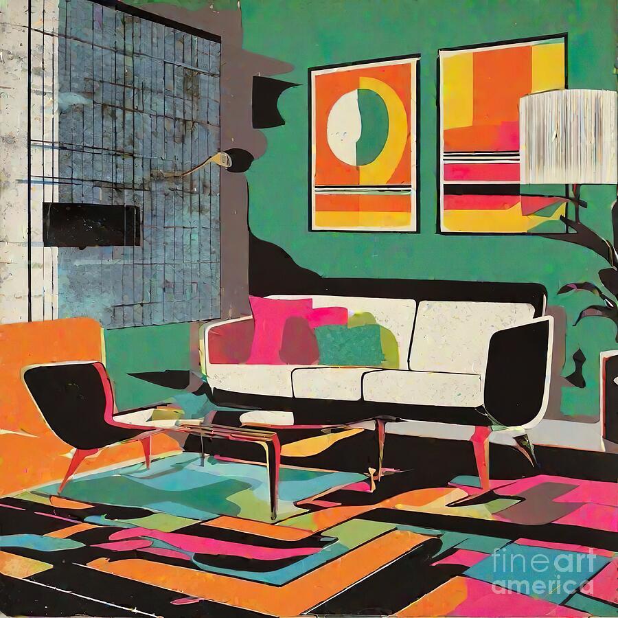 Geometric Pattern Digital Art - Retro Living by Retro Movie Posters Geometric Pattern Digital Art - Retro Living by Retro Movie Posters