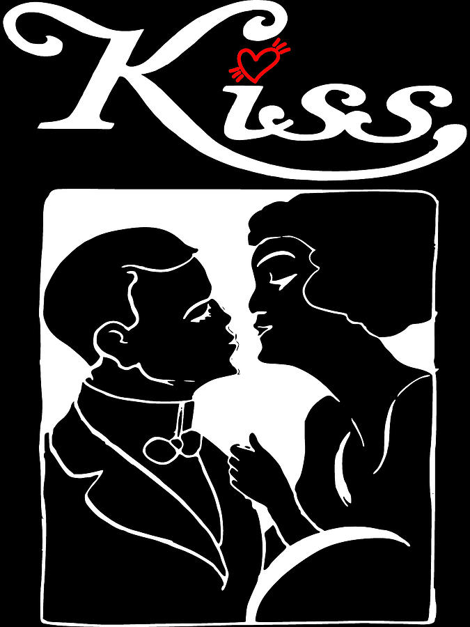 Valentines Day Digital Art - Retro Love Couple Kiss Heart Couple In Love Lovers Beautiful Man And Woman Kissing Love Heart 2/3 by Mounir Khalfouf