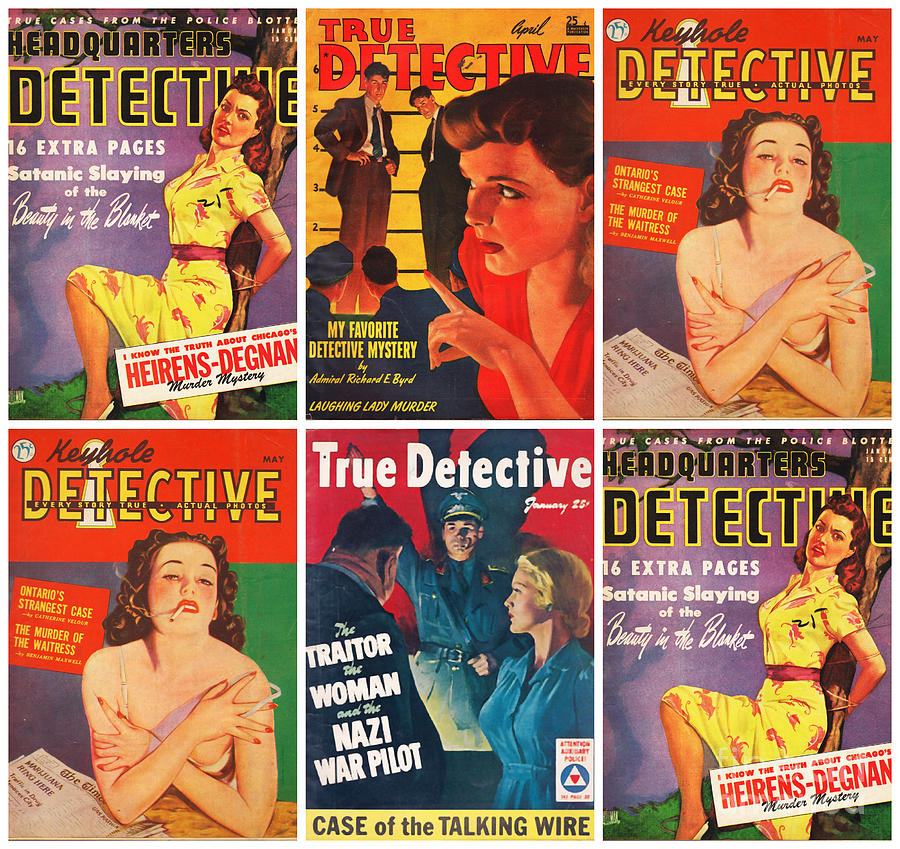 Retro Magazines Detectives Mixed Media by Sally Edelstein