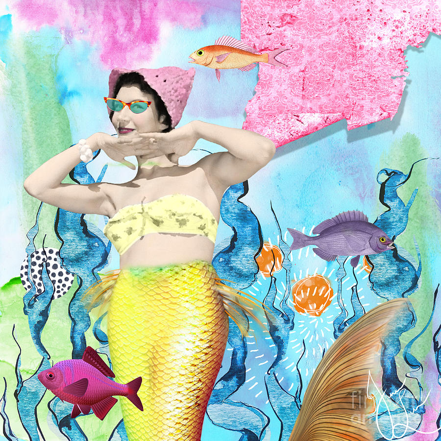 Retro Mermaid Digital Art by Janice Leagra