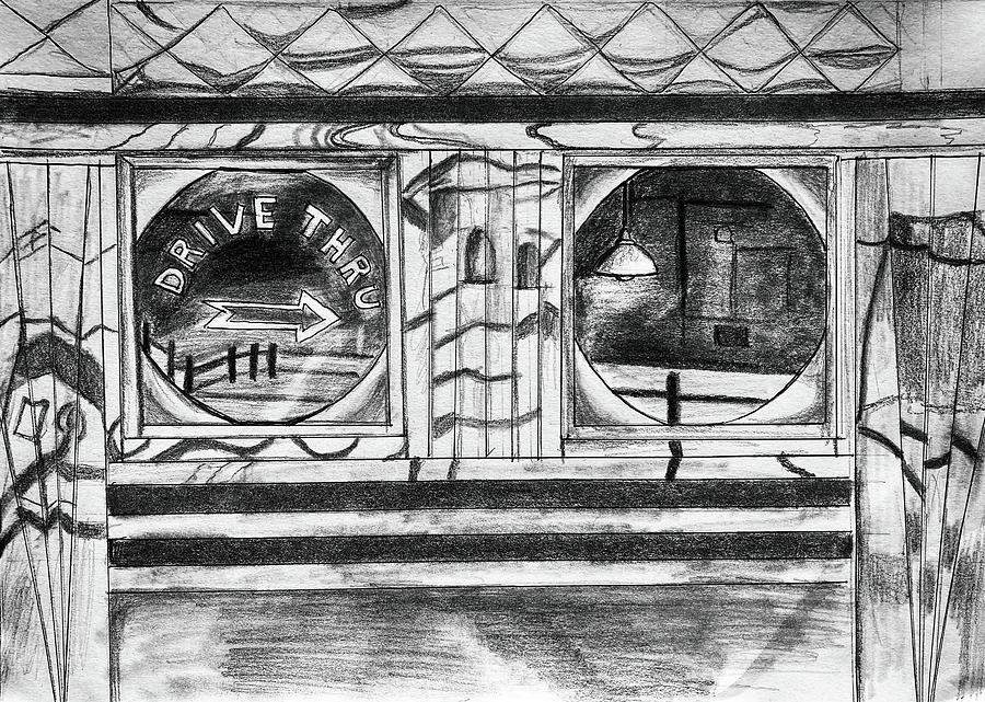 Retro Metal Diner with Reflections 022324 Drawing by Mary Bedy