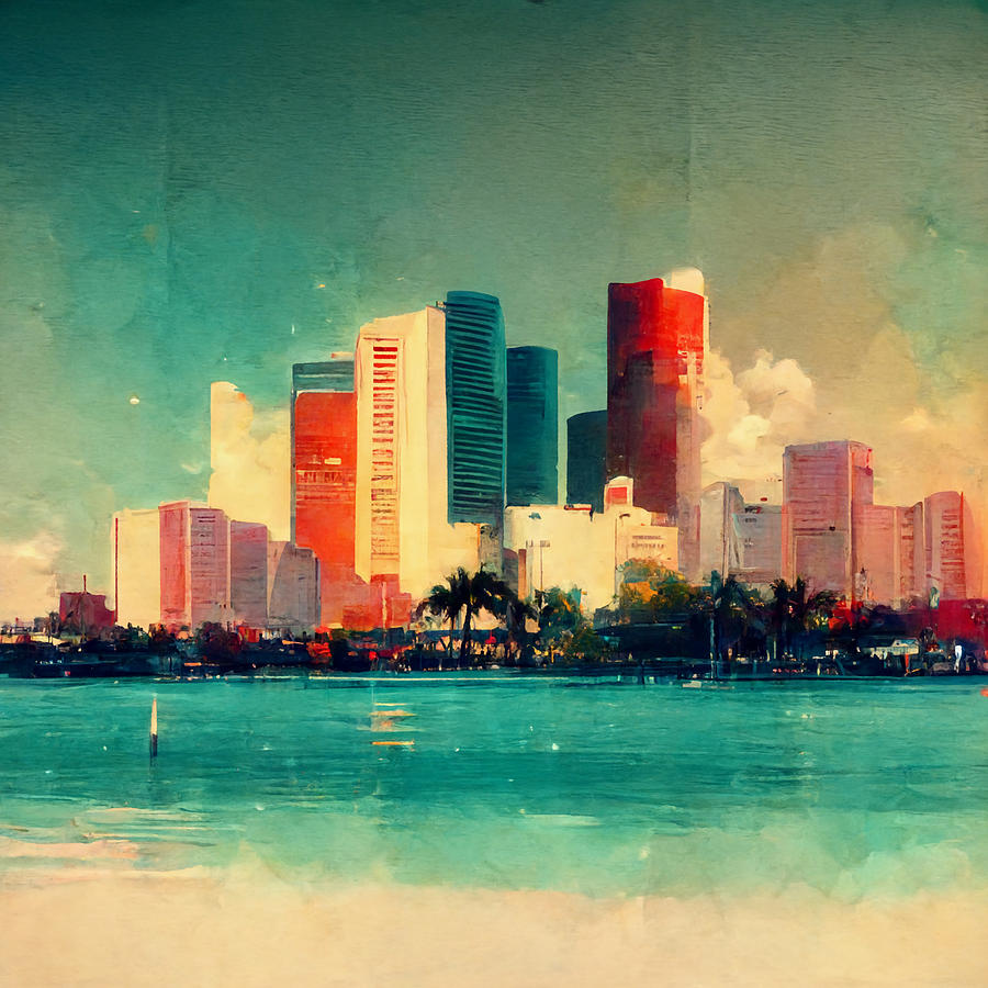 Vintage Digital Art - Retro Miami by Andrea Barbieri