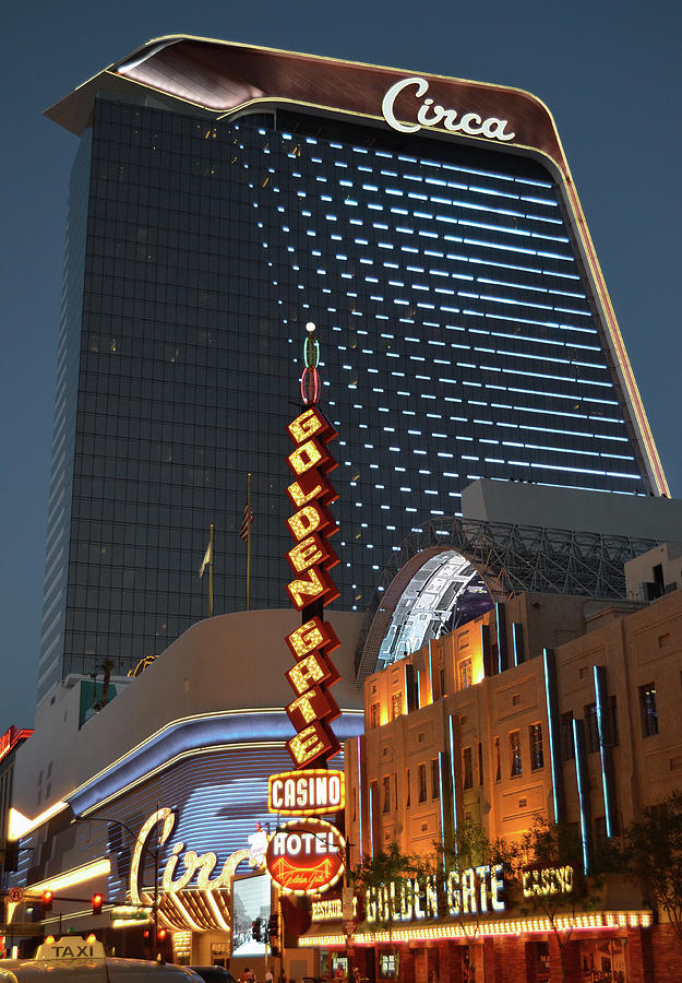 Retro Modern Circa Hotel Tower above Classic Golden Gate Casino Downtown Las Vegas Photograph by Shawn OBrien