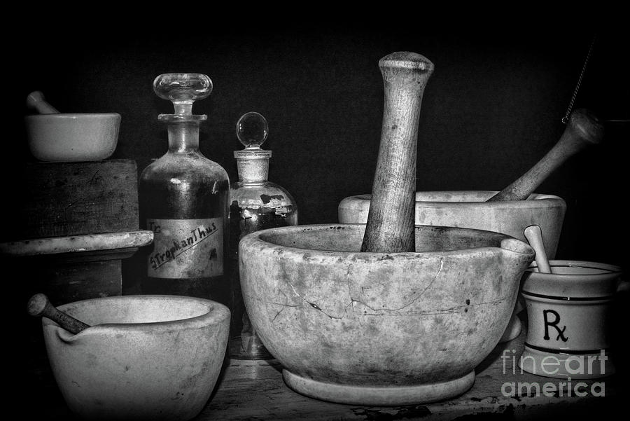 Retro Mortar and Pestle in black and white Photograph by Paul Ward