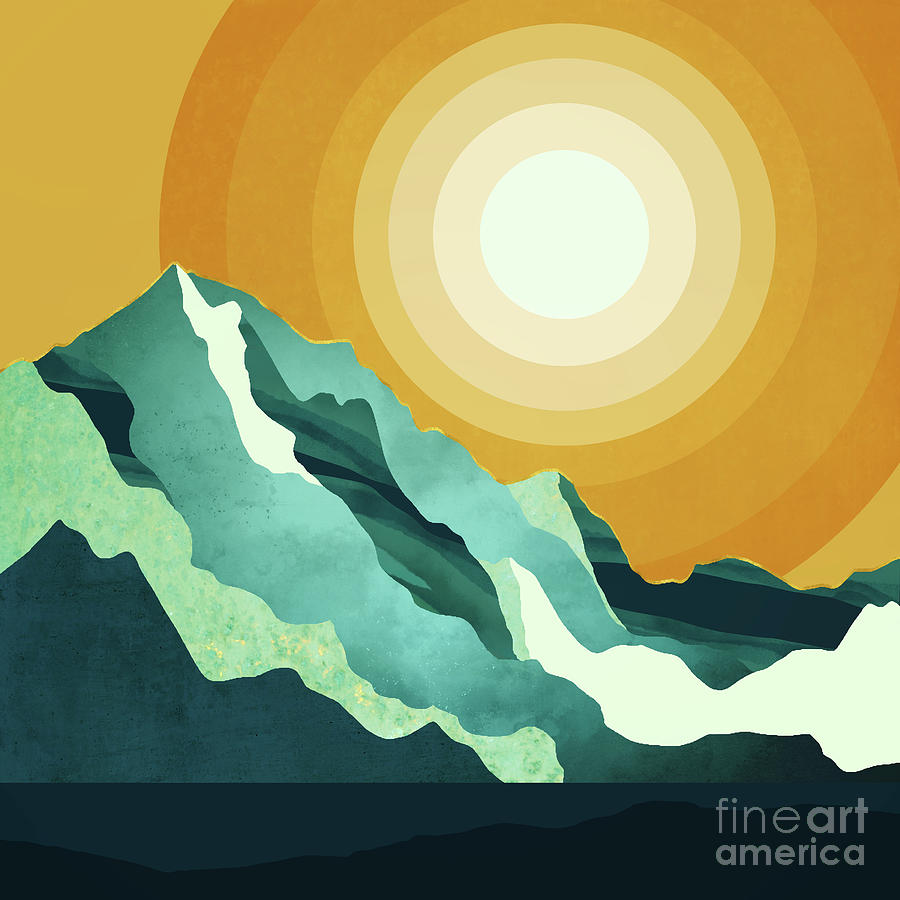 Sunset Digital Art - Retro Mountain Sunset by Spacefrog Designs