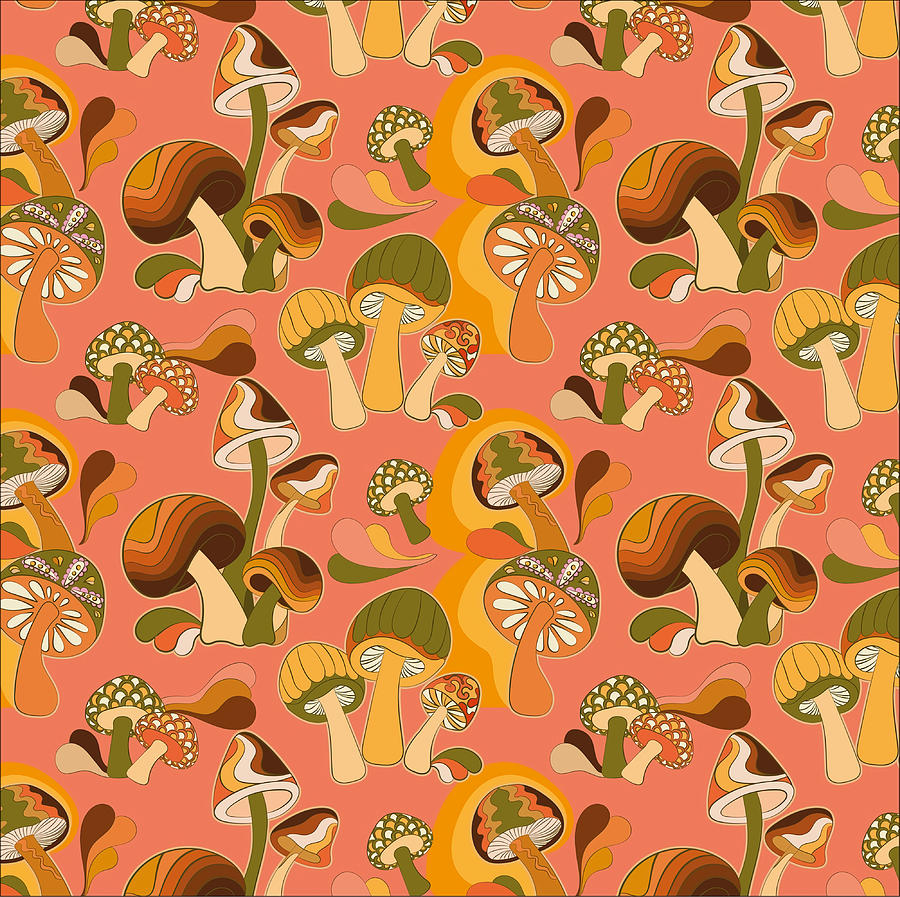 Retro Mushroom Print Pattern Poster 80s Painting by Dominic Parker ...