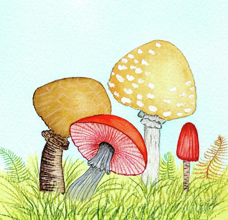 Retro Mushrooms 1 Painting by Donna Mibus