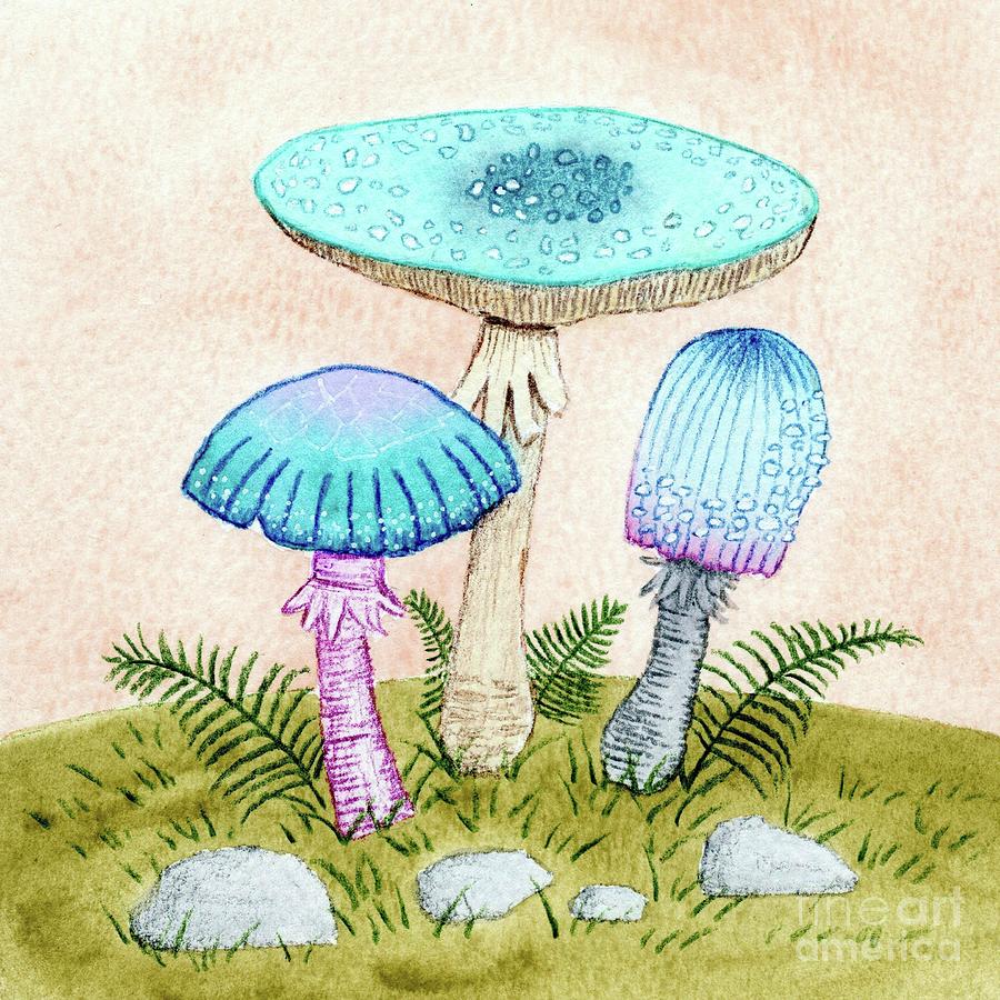 Retro Mushrooms 2 Painting by Donna Mibus
