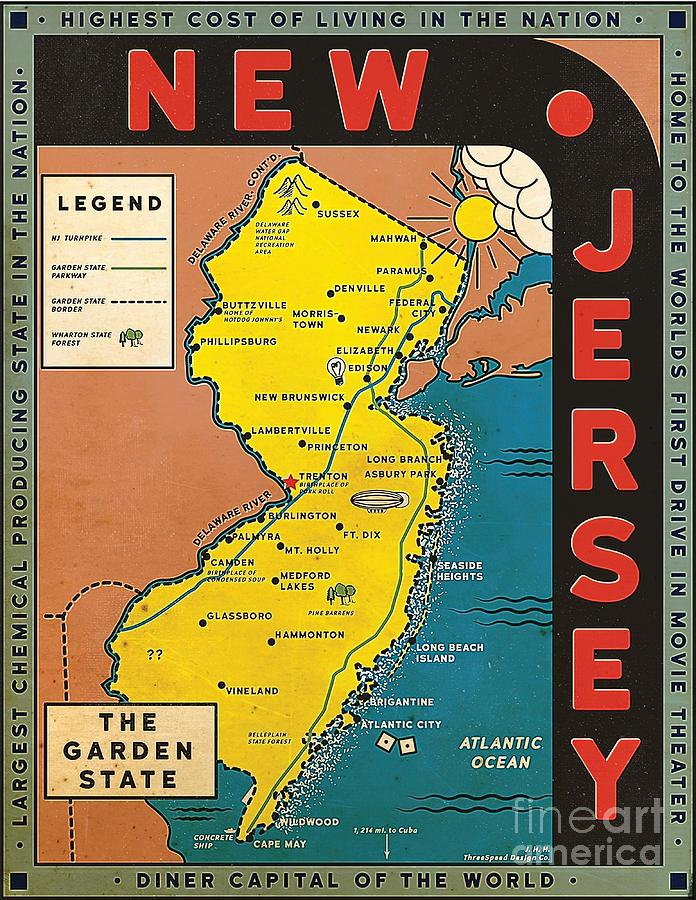 Retro New Jersey Map Painting by Baker Samantha - Fine Art America