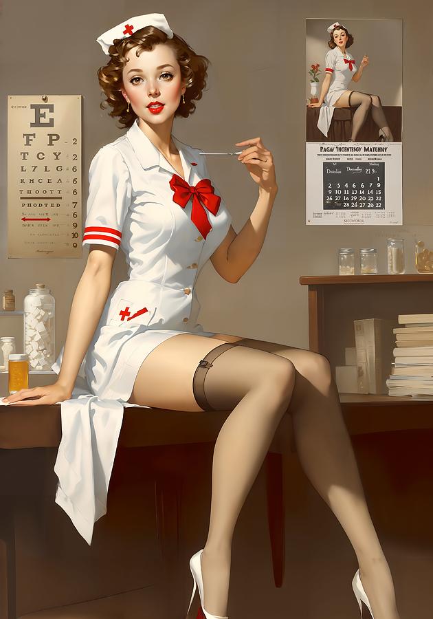 Retro Nurse Pinup Digital Art By Zoe Sophia Fine Art America