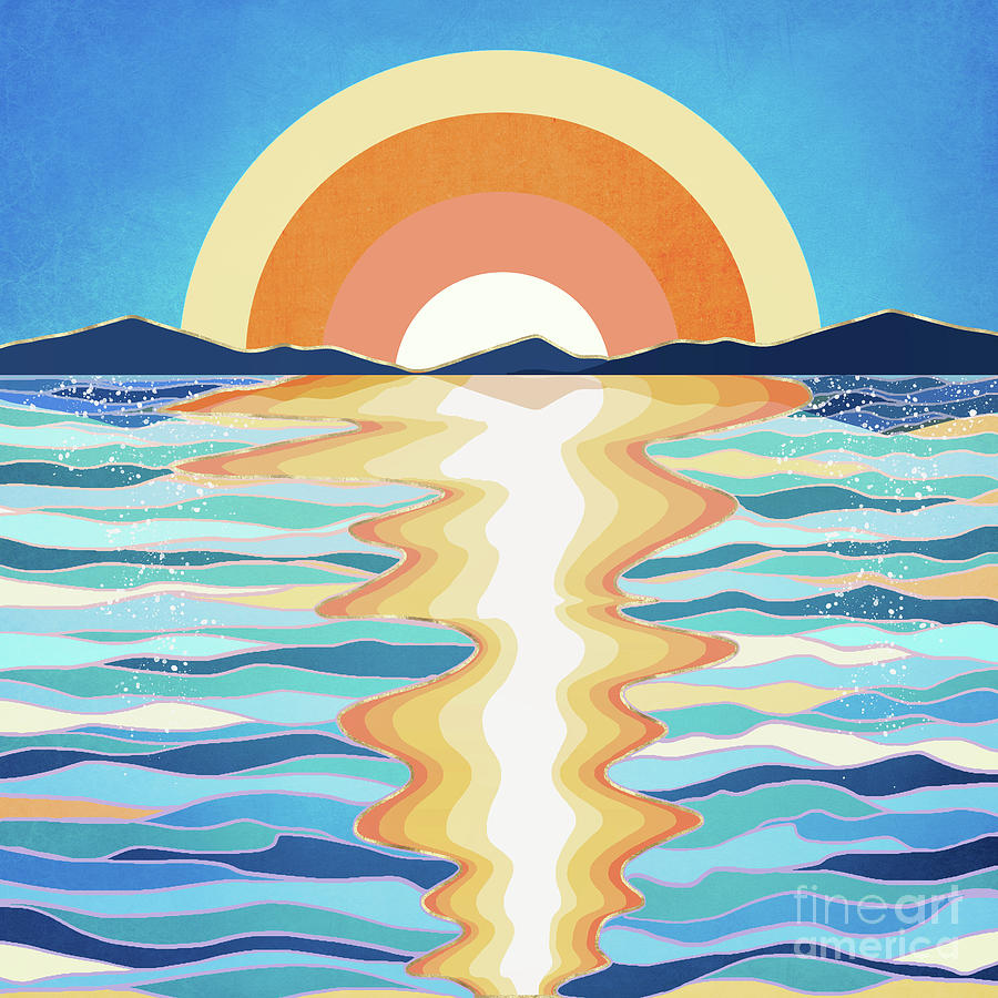Nature Digital Art - Retro Ocean Sun by Spacefrog Designs