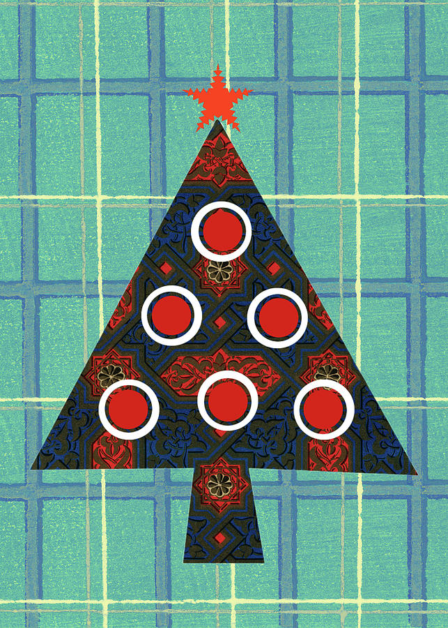 Retro Old World Christmas Tree On Vintage Plaid Digital Art
