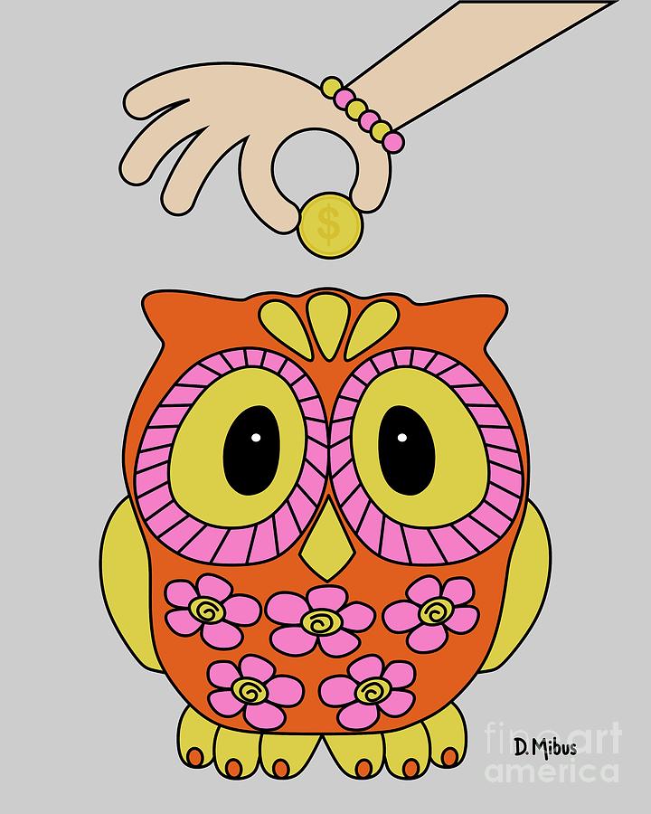 Retro Owl Piggy Bank Digital Art by Donna Mibus