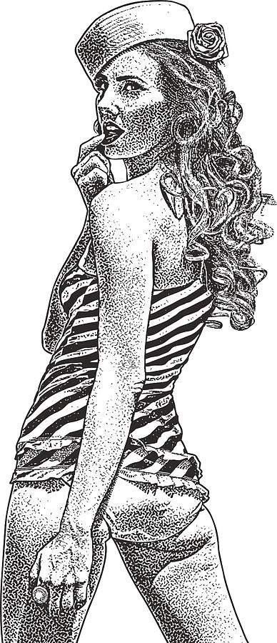 Retro Pin Up Girl Wearing a Tankini Drawing by GeorgePeters