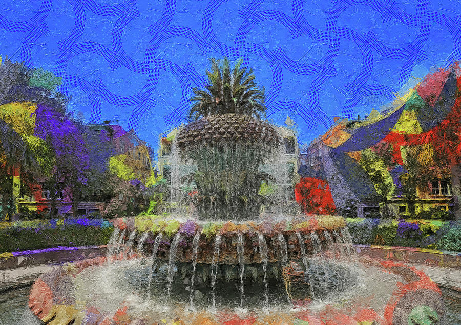 Retro Pineapple Fountain Painting Painting by Dan Sproul