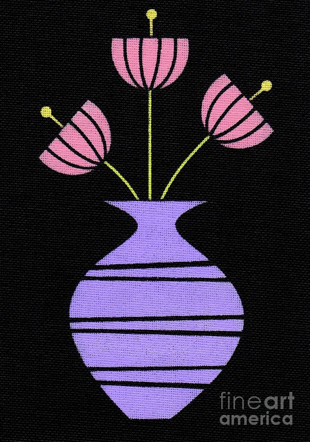 Retro Pink Flowers in Purple Vase Painting by Donna Mibus