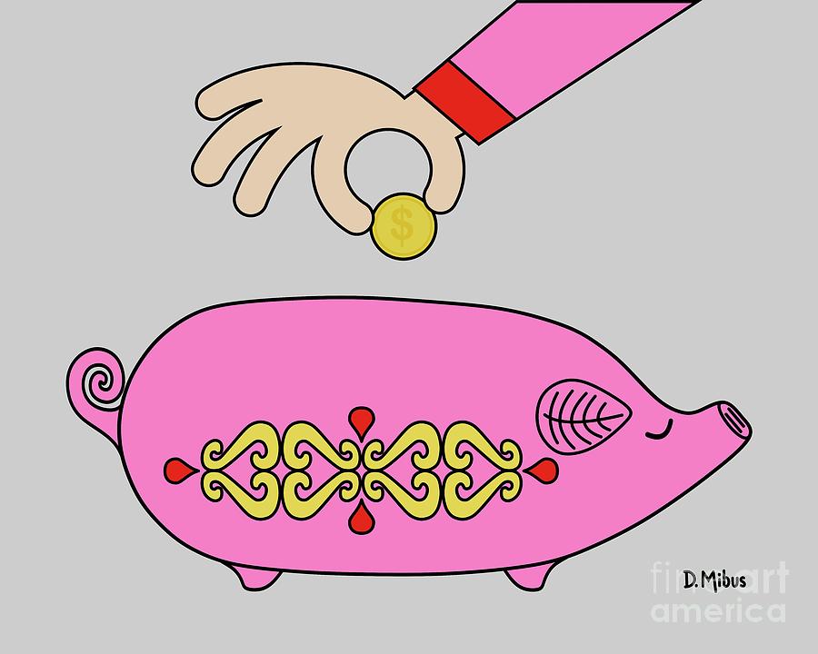 Retro Pink Piggy Bank Digital Art by Donna Mibus
